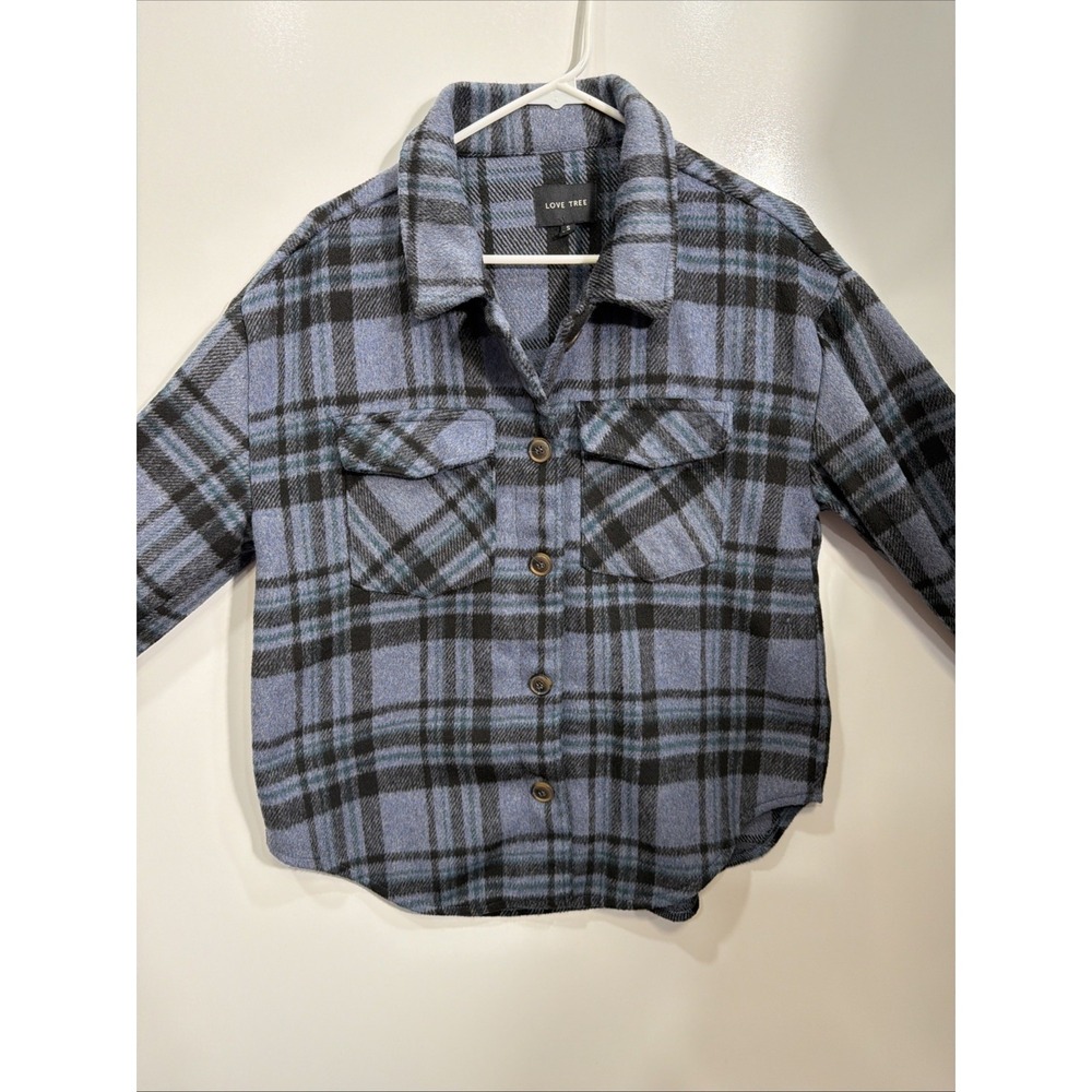 Love Tree Women Sz S Button Front Plaid Shacket Flannel Warm Grunge Granola Girl